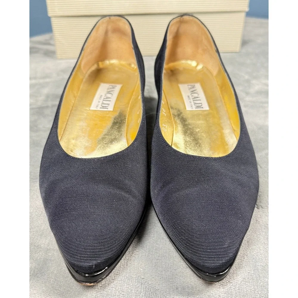 Pancaldi 1888 Womens 8 B Navy Grosgrain Pumps Kitten Heel Italy